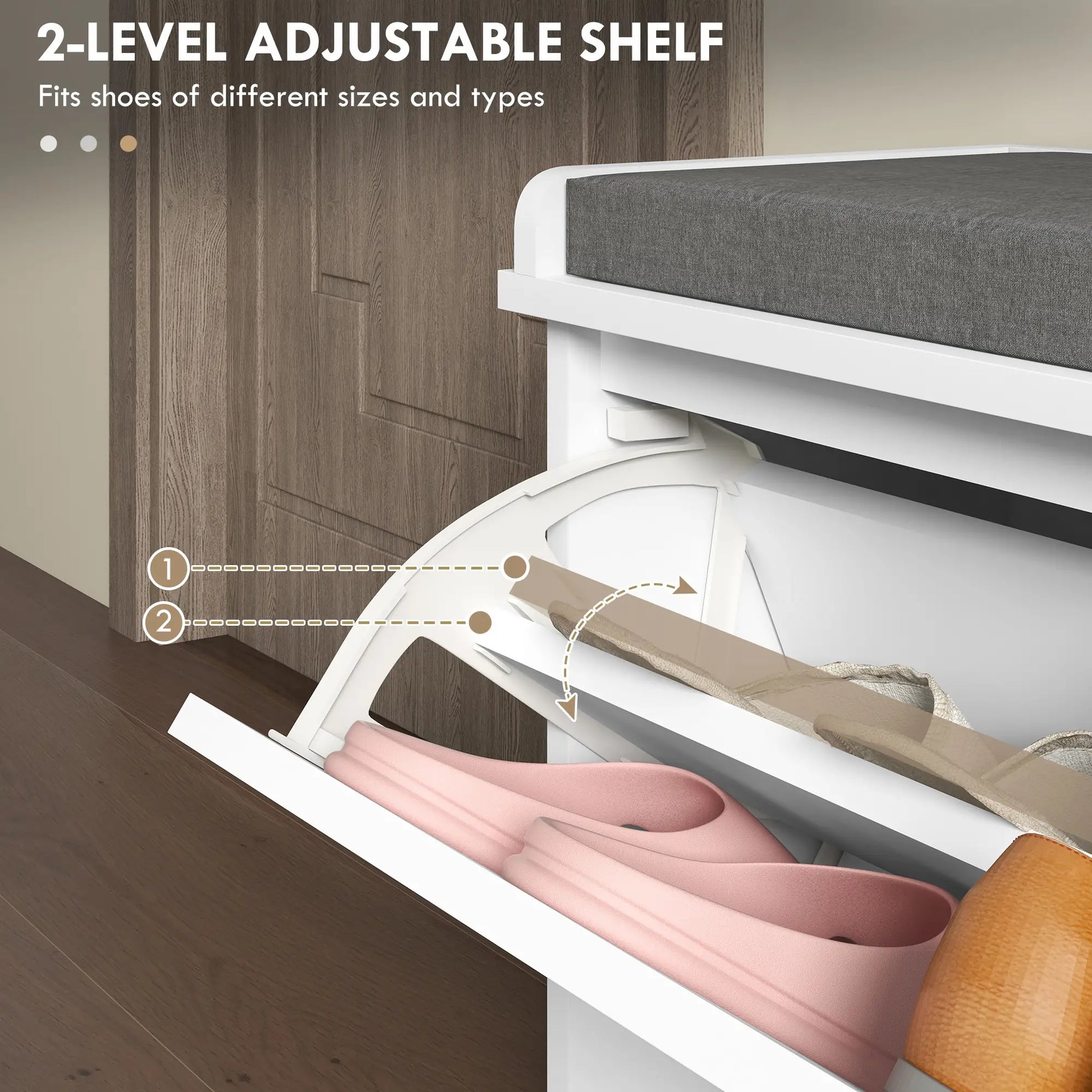 Shoe Storage with Seat, Upholstered Hallway Bench, Shoe Bench with Flip Drawer, Adjustable Shelf for 8 Pairs of Shoes Shoe Storage Cabinets & Racks at Gallery Canada