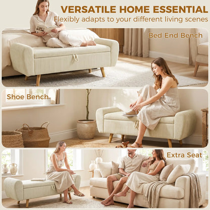 Corduroy Storage Ottoman Bench, 59", Beige