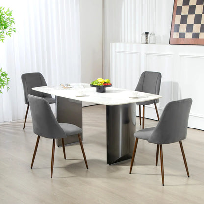 Upholstered Dining Chairs Set of 4, Velvet, Wood-Grain Steel Leg, Dark Grey Dining Chairs at Gallery Canada
