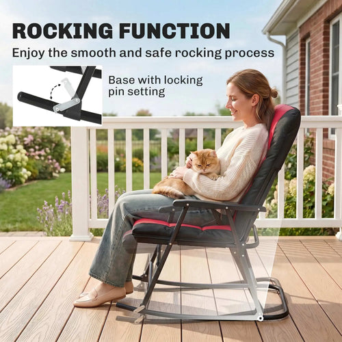 3pc Patio Rocking Chair Set, Foldable, Outdoor, Red