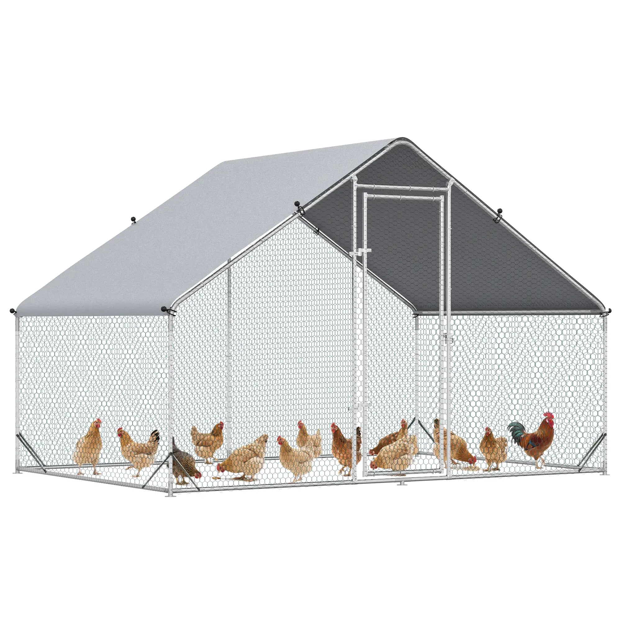 9.8' x 6.6' x 6.6' Chicken Coop, Outdoor Hen House With Cover, Lockable Door Chicken Coops Silver at Gallery Canada