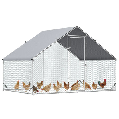 9.8' x 6.6' x 6.6' Chicken Coop, Outdoor Hen House With Cover, Lockable Door Chicken Coops Silver at Gallery Canada