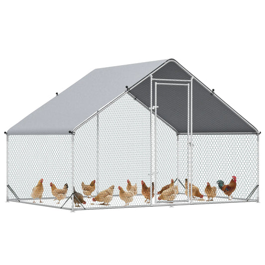 9.8' x 6.6' x 6.6' Chicken Coop, Outdoor Hen House With Cover, Lockable Door Chicken Coops Silver at Gallery Canada