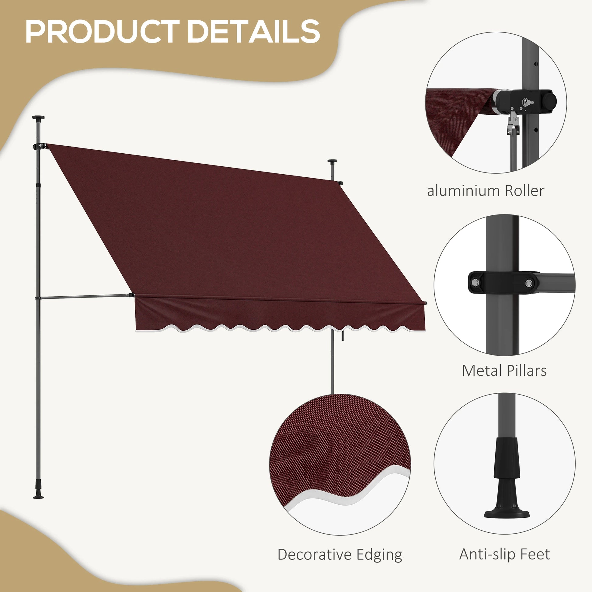 10' x 3' Manual Retractable Awning, Freestanding, UV Resistant, Wine Red Window Awnings at Gallery Canada