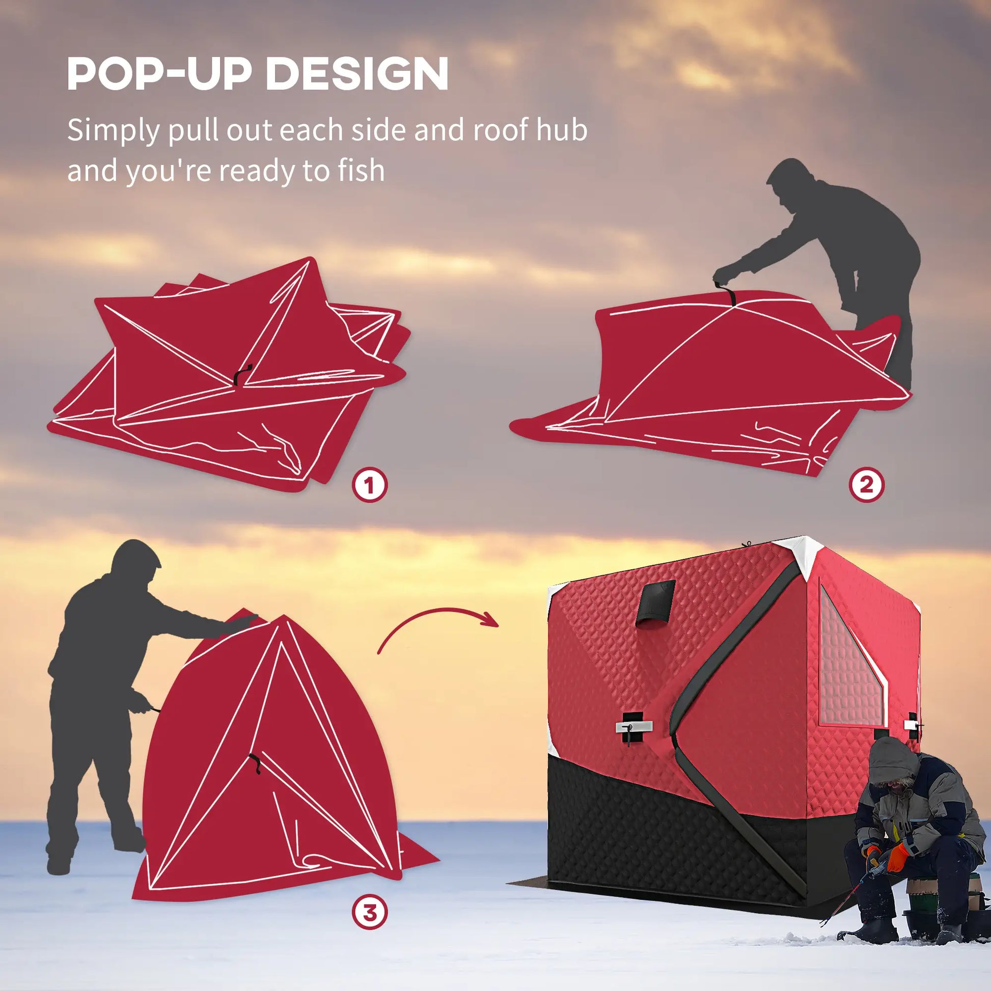 3-4 Person Insulated Ice Fishing Shelter, Pop Up, -22℉ Ice Fishing Tents at Gallery Canada