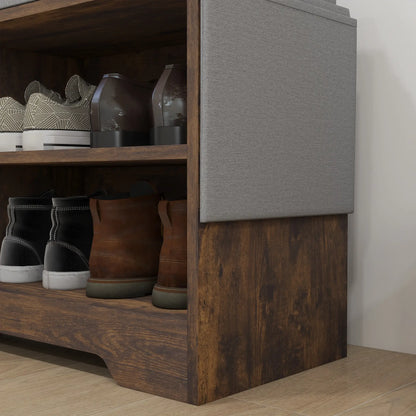 Upholstered Shoe Storage Bench, Seat w/ Drawer, Rustic Brown Shoe Storage Cabinets & Racks at Gallery Canada