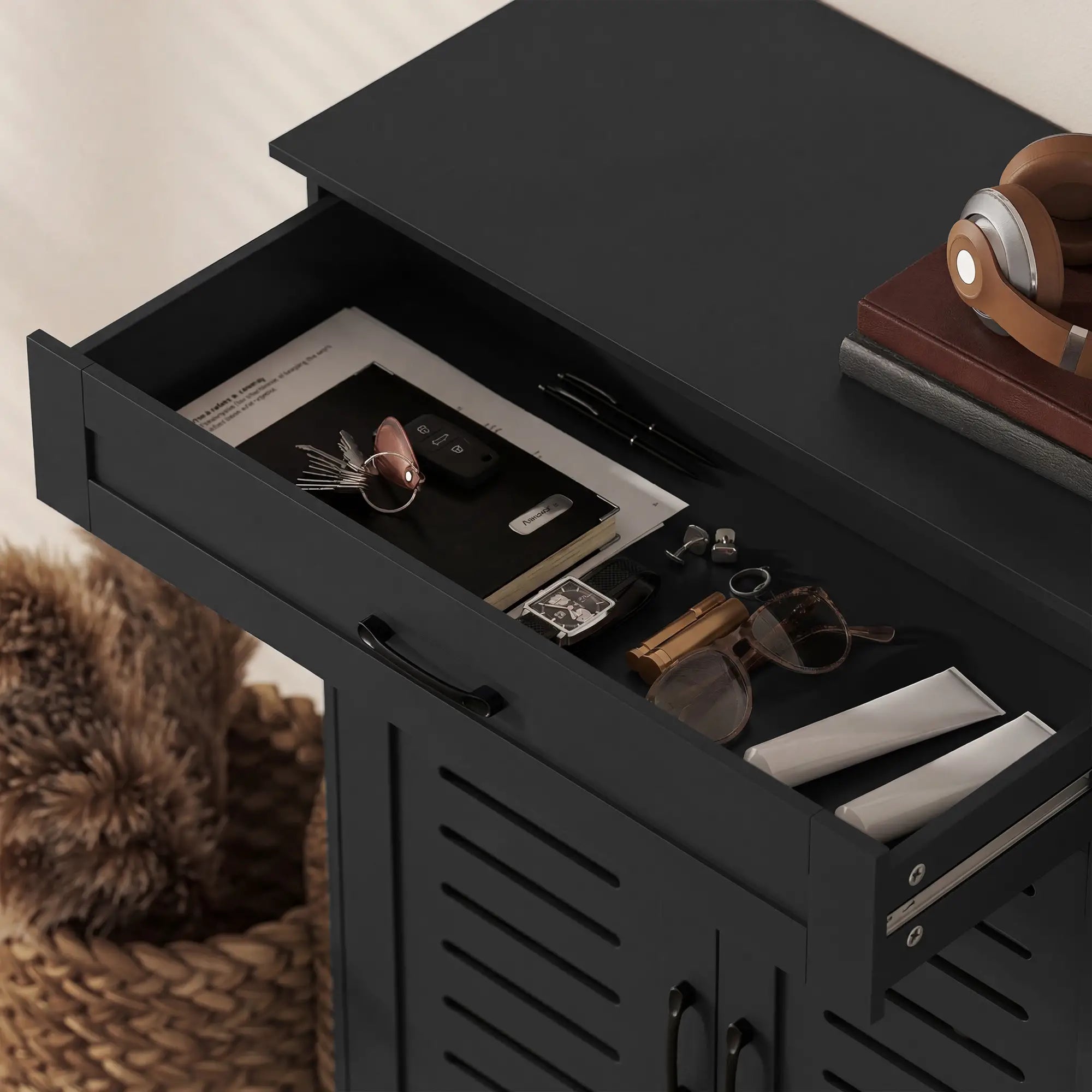 Shoe Cabinet With Louvered Doors, Drawer, Adjustable Shelves, Black Shoe Storage Cabinets & Racks at Gallery Canada