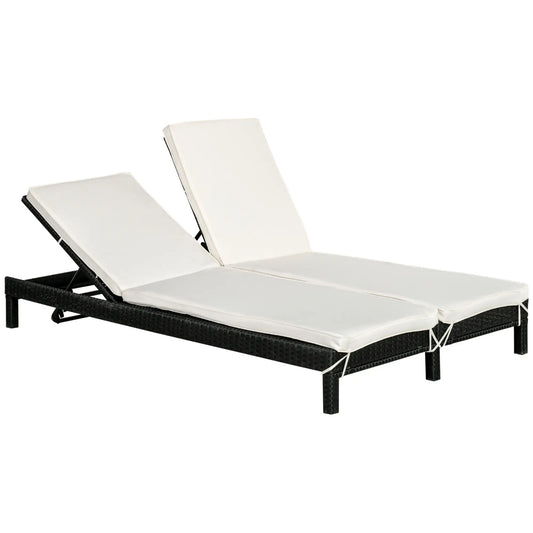 Wicker Double Chaise Lounge, Outdoor Recliner, Rattan Patio Sunbed, Adjustable Backrest, Cream White Chaise Loungers Black, Cream White at Gallery Canada