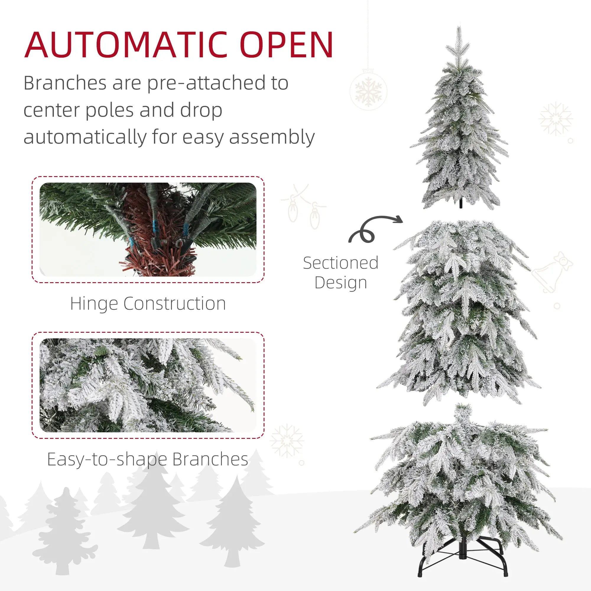 6ft Flocked Artificial Christmas Tree, 600 Tips, Auto Open, Steel Base, Green Flocked Christmas Trees at Gallery Canada