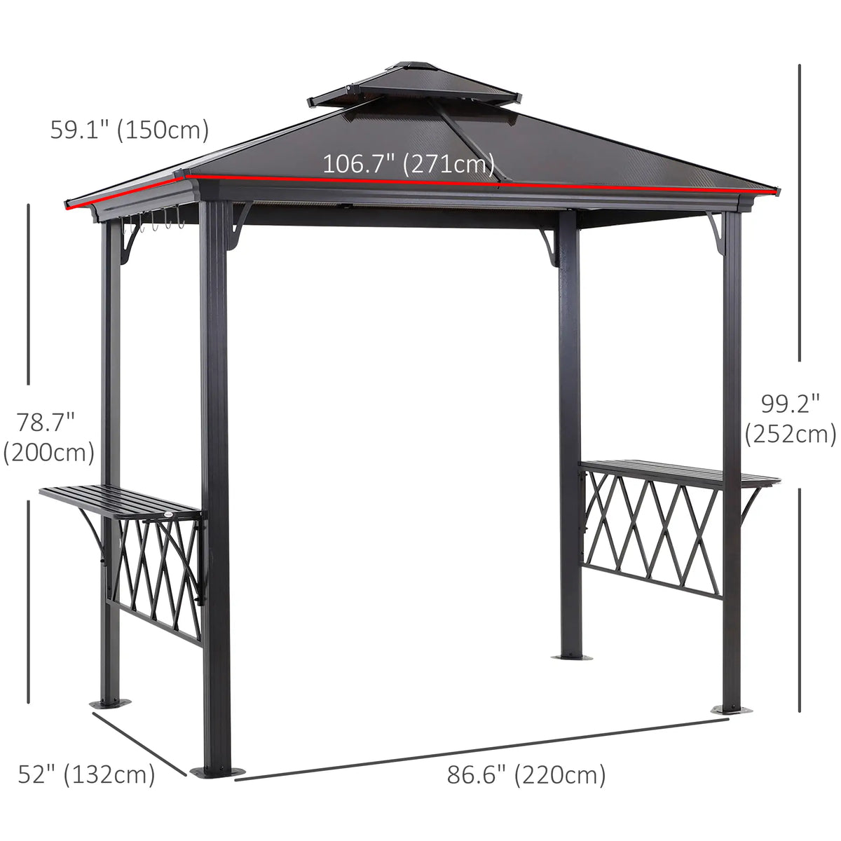 Outdoor Hardtop Grill Gazebo, BBQ Canopy With 6 Hooks, Double Vented PC Roof BBQ Grill Gazebos at Gallery Canada