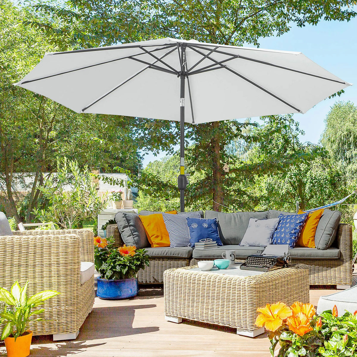 10' x 8' Round Patio Umbrella, Crank Handle, Tilt, White