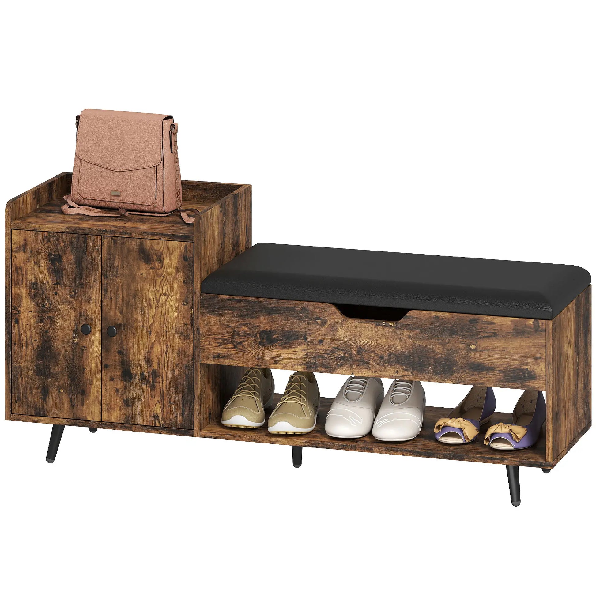 Storage Bench with Cushion, Hidden Compartments, Rustic Brown Shoe Storage Cabinets & Racks Rustic Brown at Gallery Canada