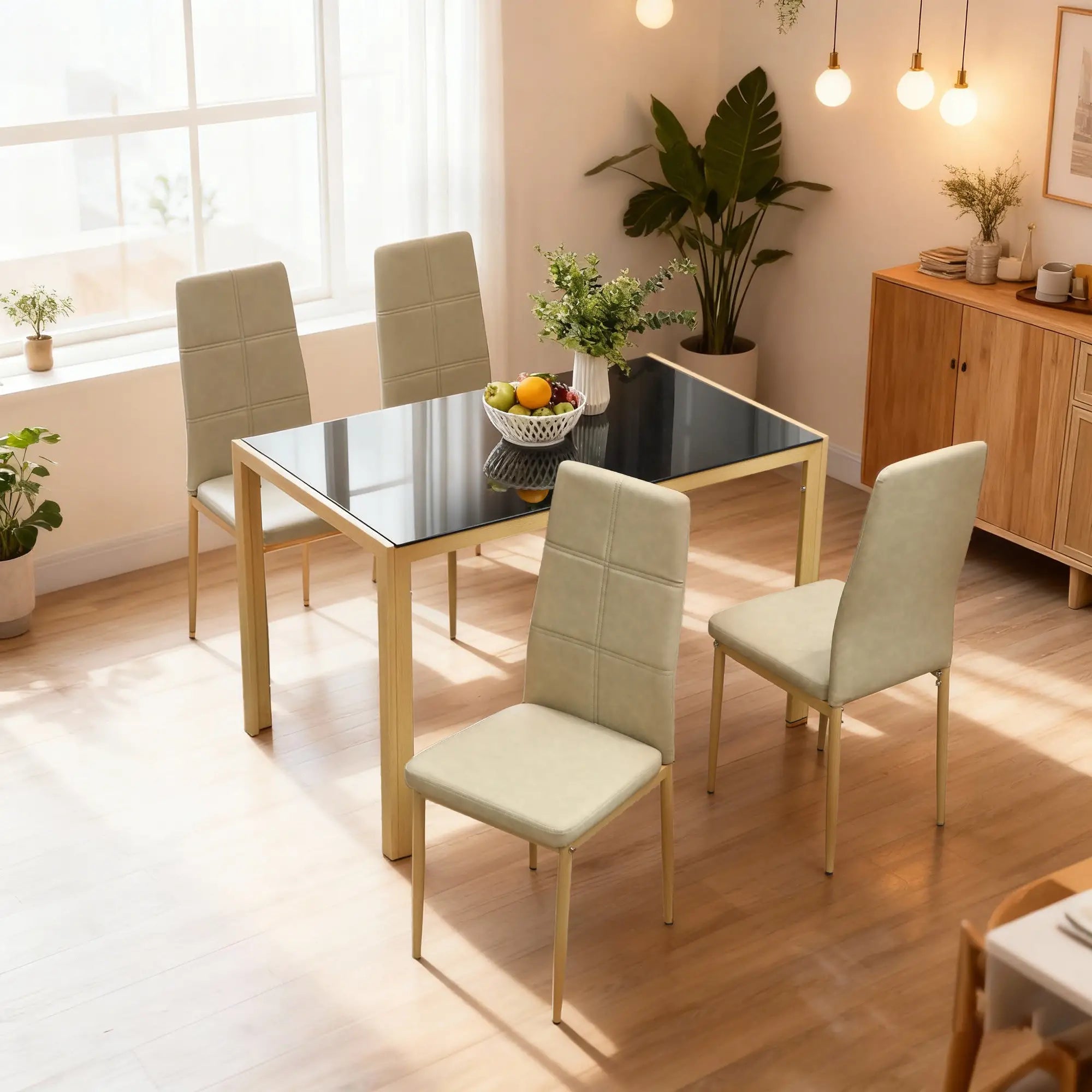 3-Piece Rectangular Glass Kitchen Table, Metal Frame, Faux Leather Chairs Dining Table Sets at Gallery Canada