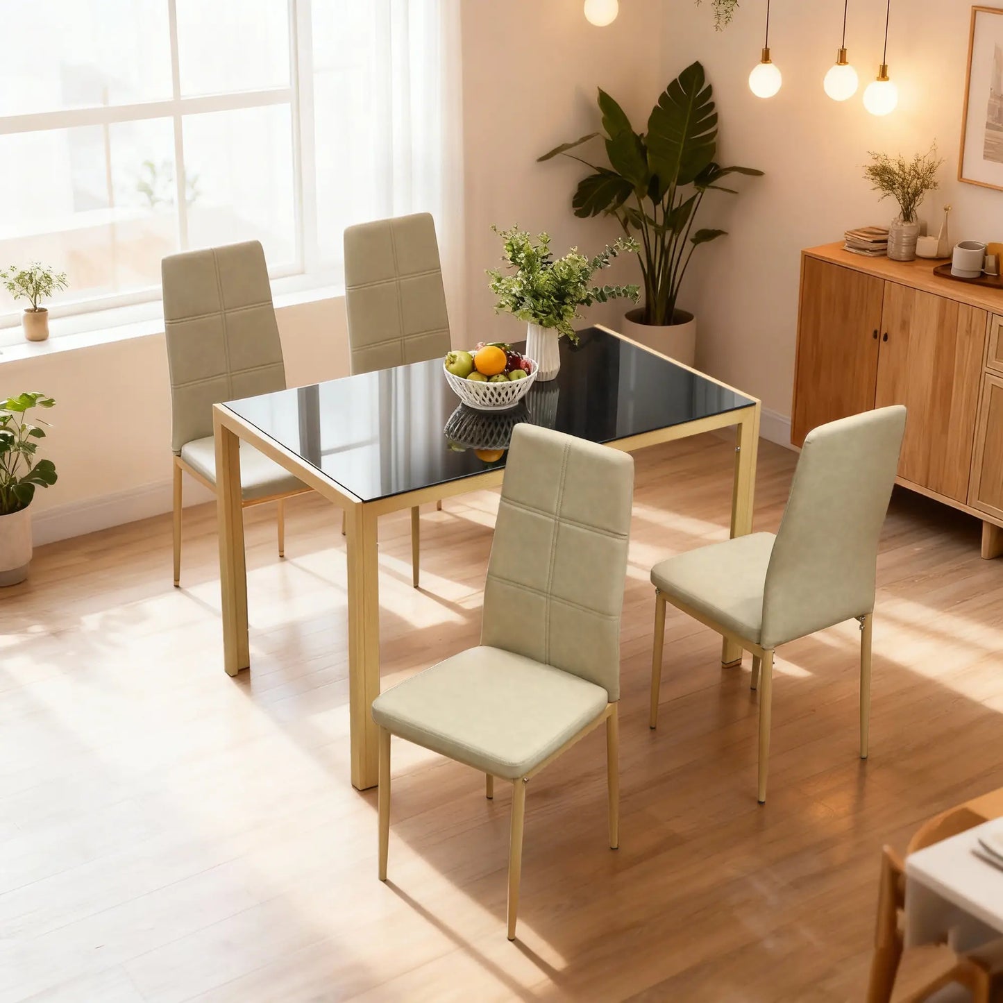 3-Piece Rectangular Glass Kitchen Table, Metal Frame, Faux Leather Chairs Dining Table Sets at Gallery Canada
