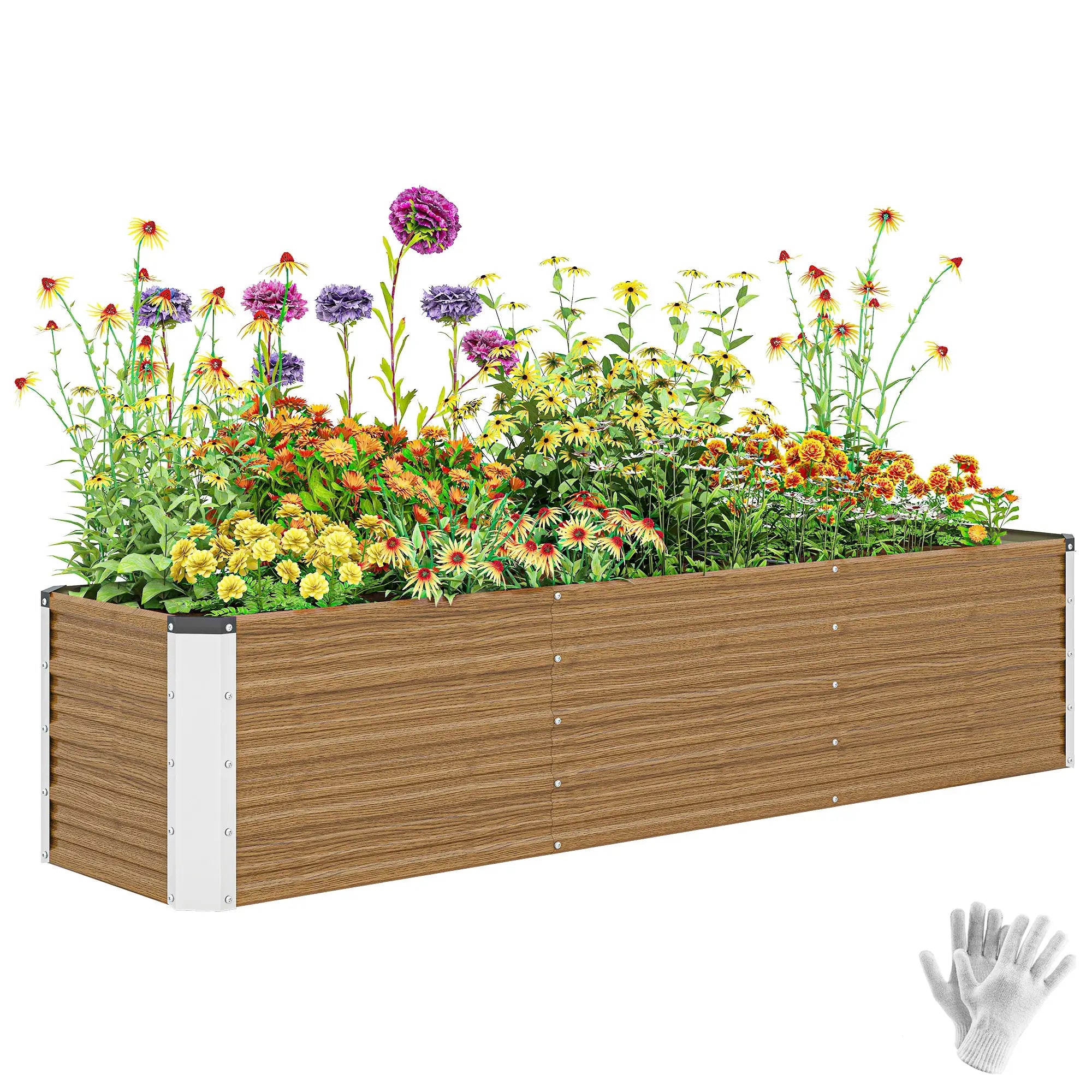 6' x 1.5' x 1.3' Galvanized Raised Garden Bed, Elevated Metal Planter Box, Brown Wood Effect, Brown Galvanized Planter Boxes at Gallery Canada
