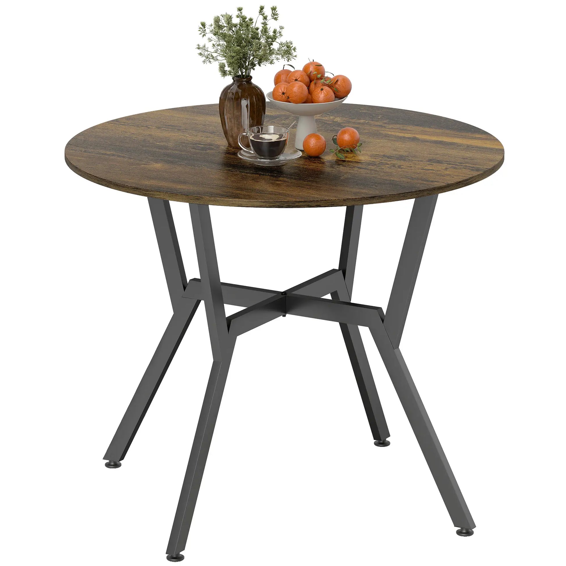 35 Inch Round Dining Table, Steel Frame, Rustic Brown Dining Tables at Gallery Canada