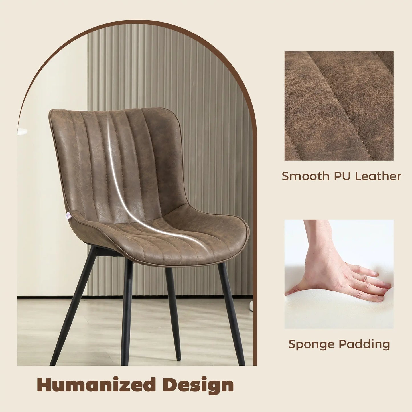 PU Leather Dining Chairs Set of 4, Steel Legs, Backrest, Brown Dining Chairs at Gallery Canada