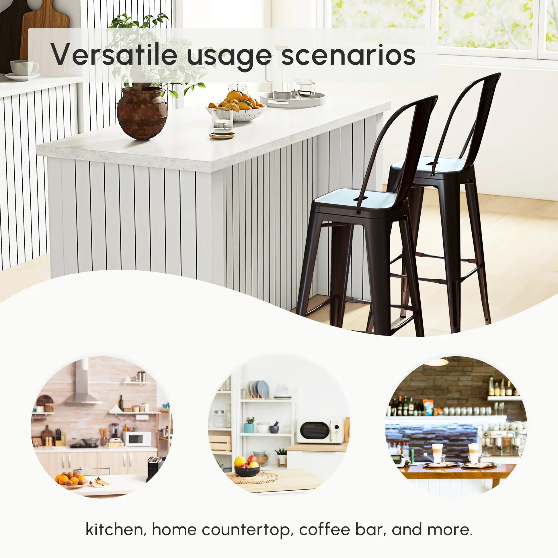 Swivel PU Leather Barstools, Set of 2, Adjustable with Footrest, White Bar Stools at Gallery Canada