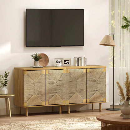 Handwoven Rope Accent Cabinet, Boho Sideboard, Push to Open Doors, Adjustable Shelf Storage Cabinets at Gallery Canada