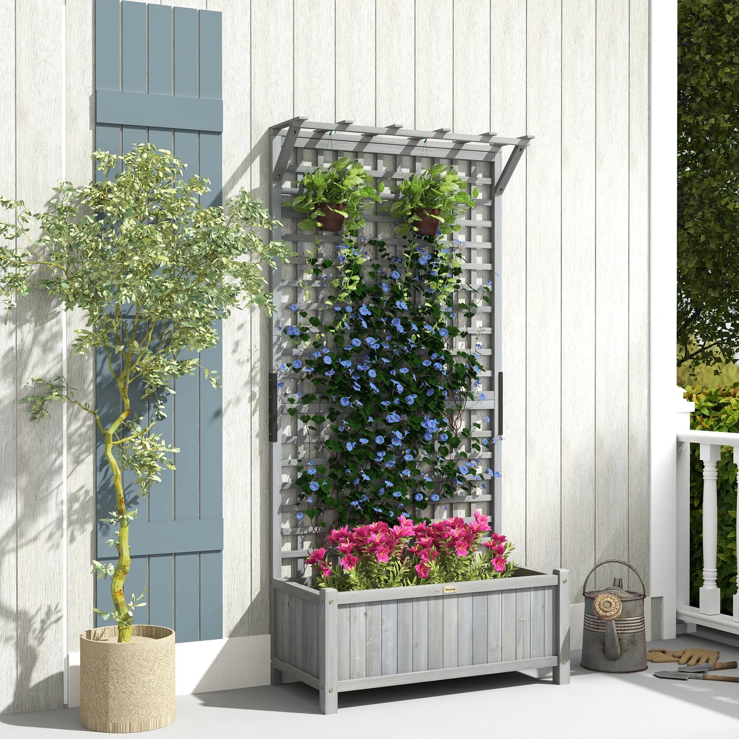 Wood Planter with Trellis, Raised Garden Bed, Privacy Screen, Dark Grey Wooden Planter Boxes at Gallery Canada