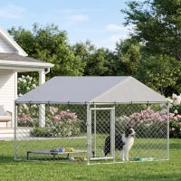 6.6' x 6.6' x 4.9' Outdoor Dog Kennel Galvanized Steel, Silver Dog Kennels Silver at Gallery Canada