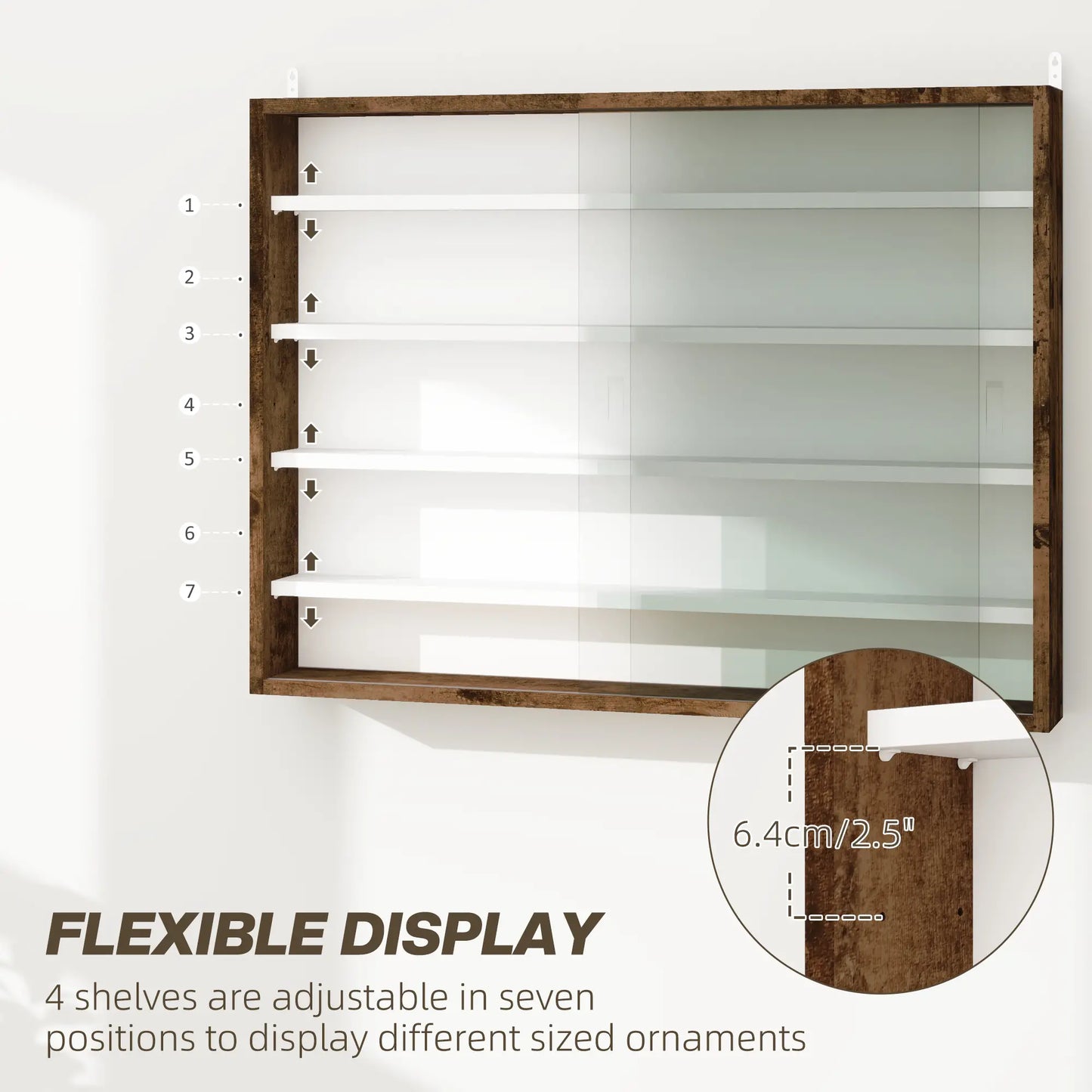 5-Tier Glass Display Cabinet, 2 Doors, 4 Adjustable Shelves, Brown Display Bookshelves at Gallery Canada