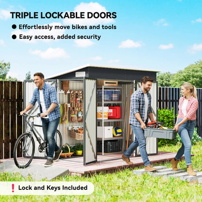 7.5' x 4.3' Outdoor Storage Shed, Waterproof Metal Garden Shed, Dark Grey Sheds at Gallery Canada