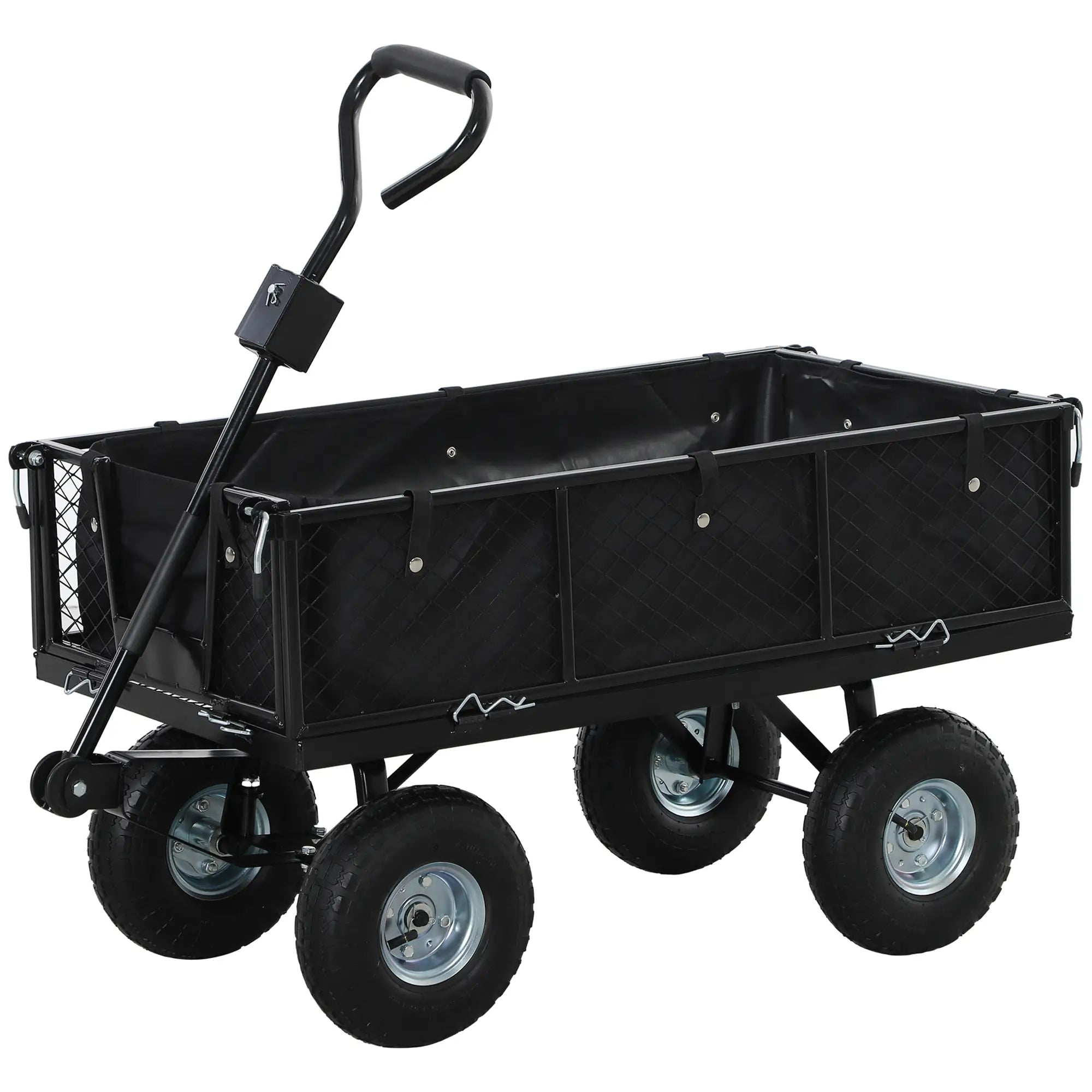 Steel Garden Cart, Utility Wagon, Removable Liner, Quick-Release Sides, 10