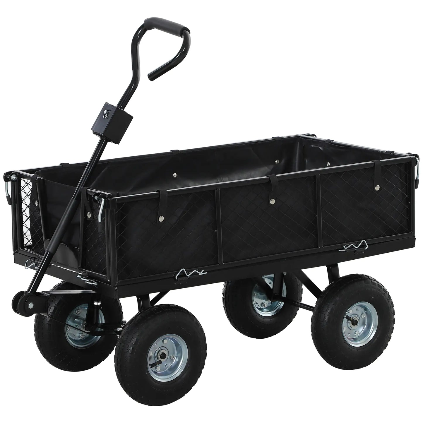 Steel Garden Cart, Utility Wagon, Removable Liner, Quick-Release Sides, 10" Wheels, 660lbs Capacity Folding Garden Carts Black at Gallery Canada