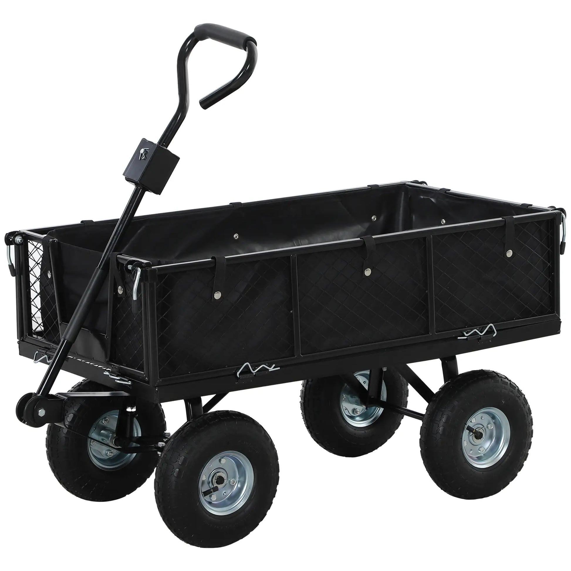 Steel Garden Cart, Utility Wagon, Removable Liner, Quick-Release Sides, 10" Wheels, 660lbs Capacity Folding Garden Carts Black at Gallery Canada