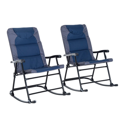 Folding Rocking Chair Set, 2 Padded Rockers with Armrest, Navy Blue Outdoor Rocking Chairs at Gallery Canada