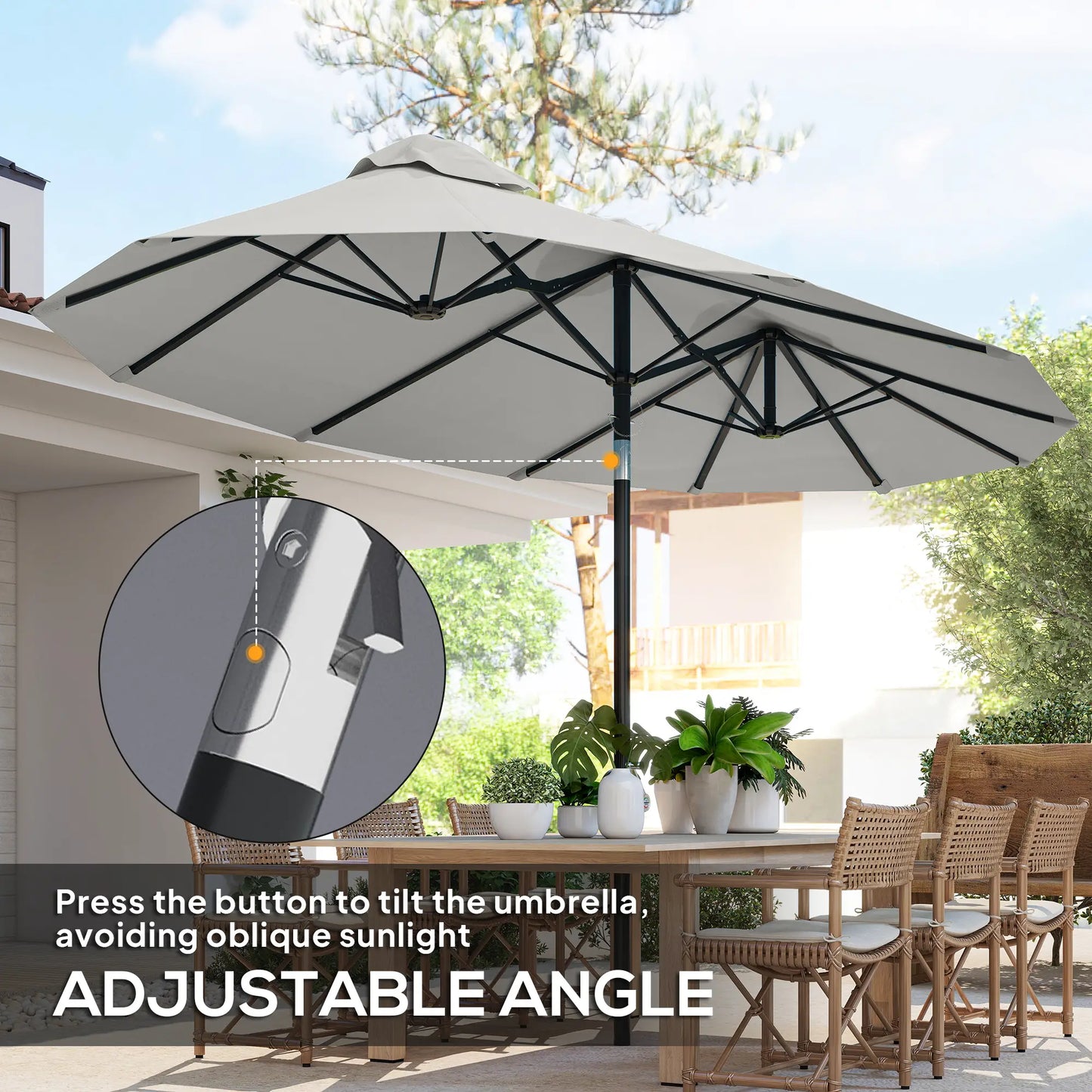 9.7' Double-Sided Patio Umbrella, Tilt Crank Vents, Cream White Sun Umbrellas at Gallery Canada