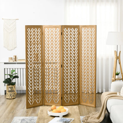 4 Panel Room Divider, 5.6ft Tall, Wood Folding Privacy Screen, Light Brown