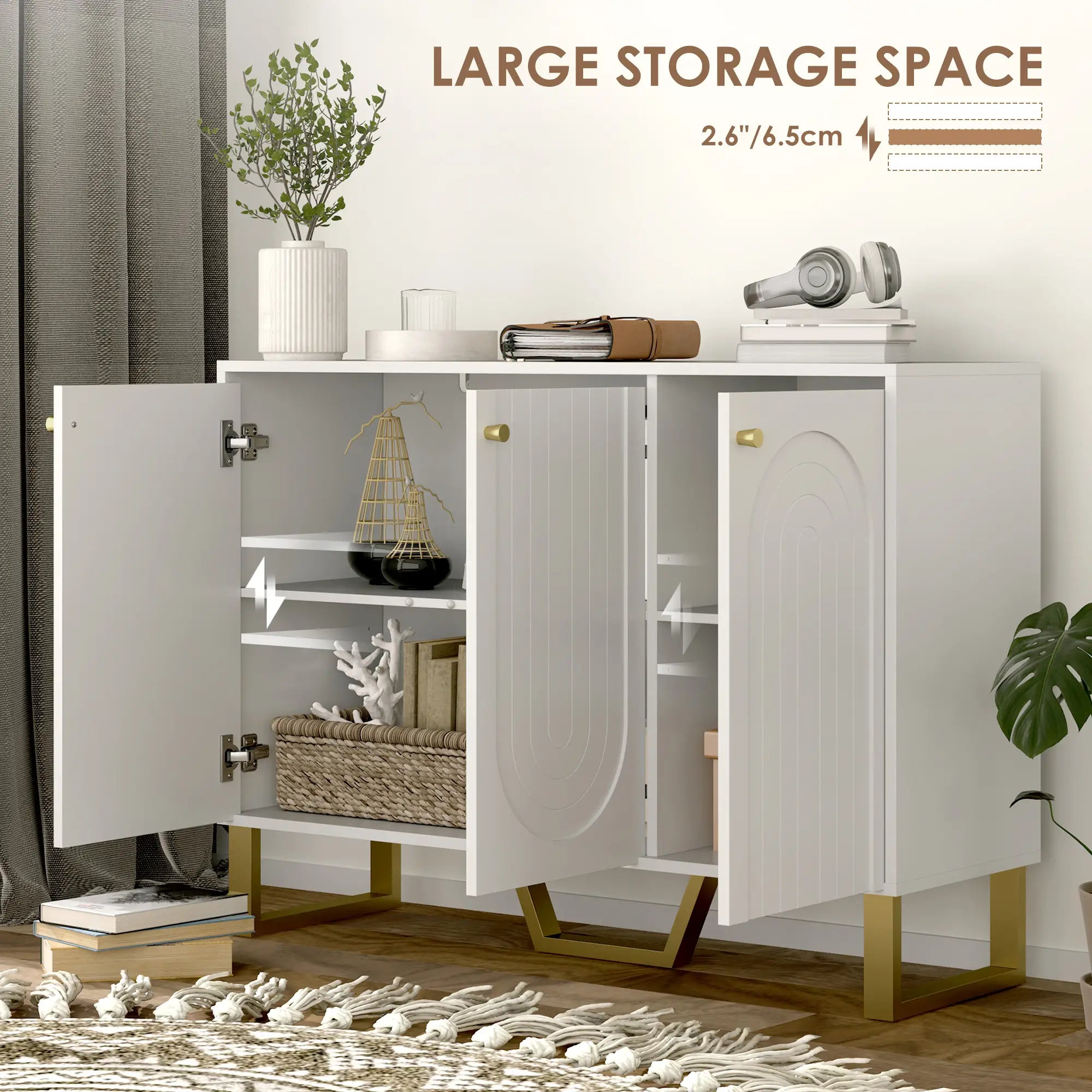 Modern Sideboard Buffet, 3 Doors, Adjustable Shelves, White Storage Cabinets at Gallery Canada