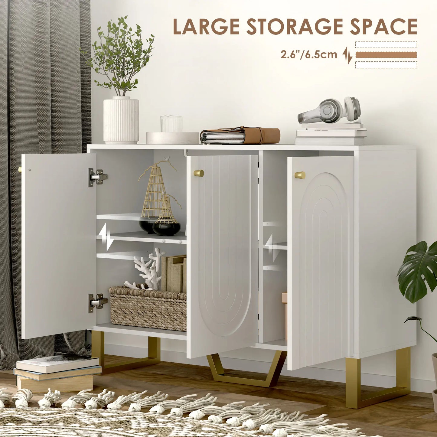Modern Sideboard Buffet, 3 Doors, Adjustable Shelves, White Storage Cabinets at Gallery Canada