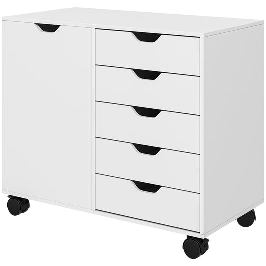 Mobile 5-Drawer Filing Cabinet, Door, Adjustable Shelf, Rolling Storage Cabinets White at Gallery Canada