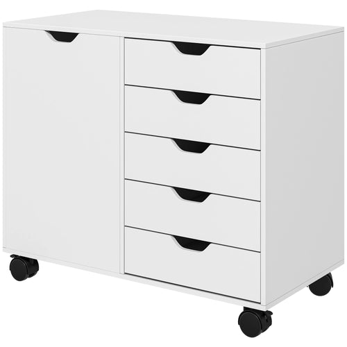 Mobile 5-Drawer Filing Cabinet, Door, Adjustable Shelf, Rolling