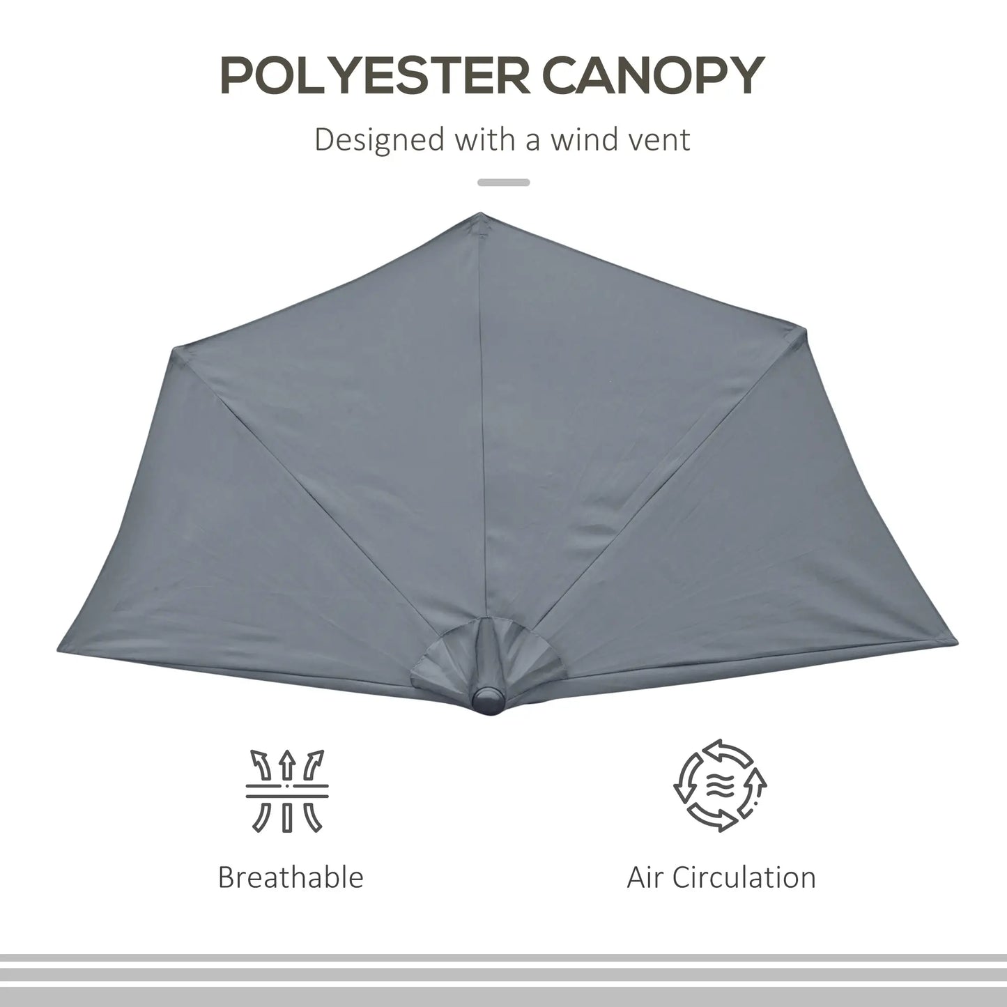 9ft Half Round Umbrella, Outdoor Patio Sun Shade, 5 Ribs, Grey Sun Umbrellas at Gallery Canada