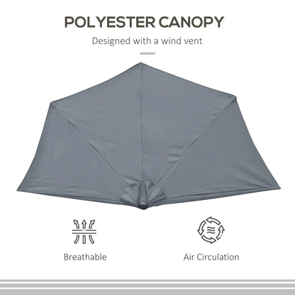 9ft Half Round Umbrella, Outdoor Patio Sun Shade, 5 Ribs, Grey Sun Umbrellas at Gallery Canada