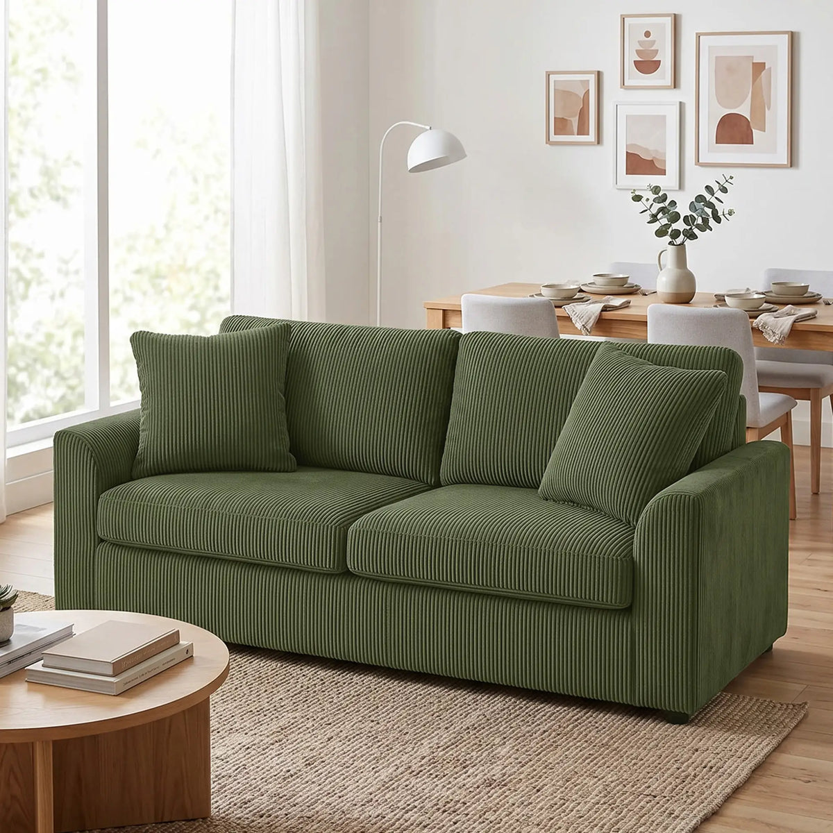3 Seater Sofa, 83.5" Upholstered Couch, Pocket Spring, 2 Cushions, Green 3-Seater Sofas at Gallery Canada