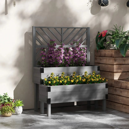 Raised Garden Bed with Trellis, 2 Tier Wooden Planter Box, Grey Elevated Garden Beds at Gallery Canada