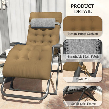 Padded Folding Recliner Chair, Adjustable Backrest, Removable Cushion, Light Khaki Lounger Chairs at Gallery Canada