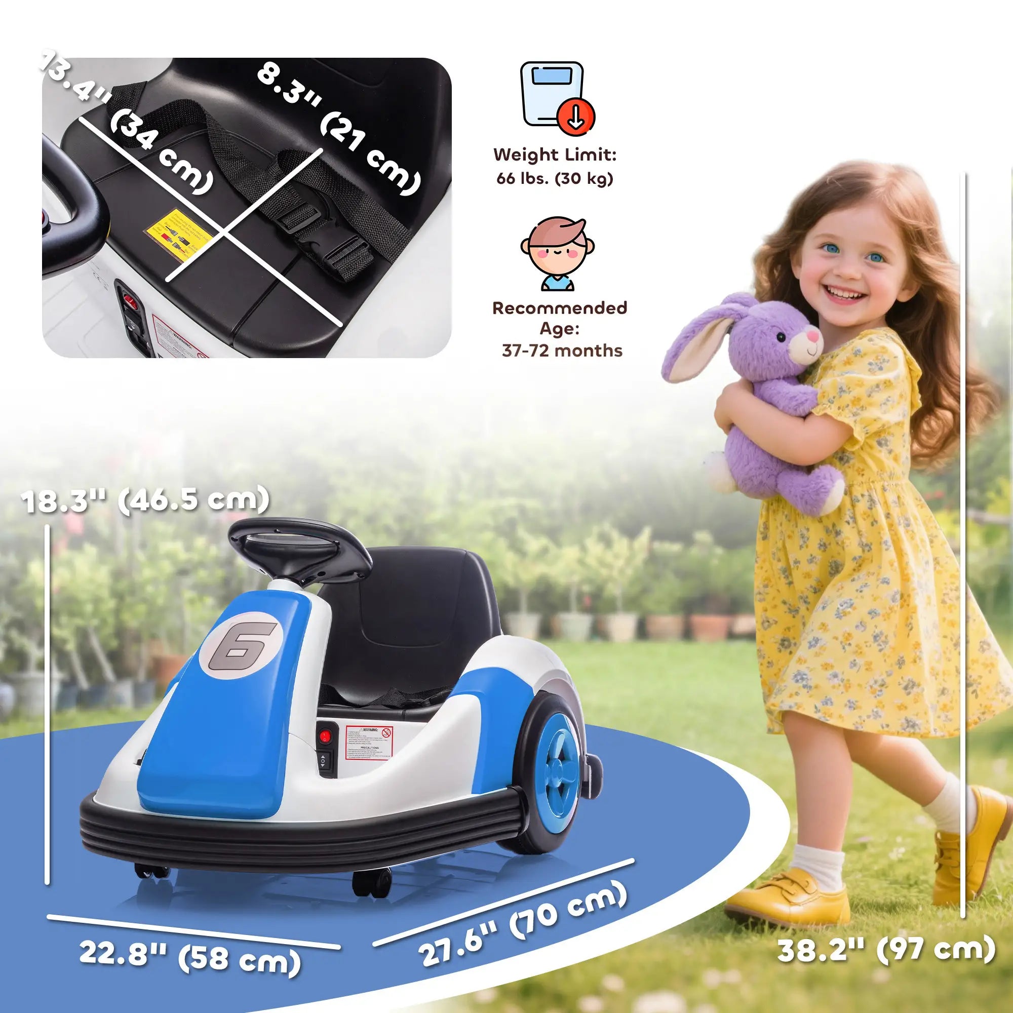 6V Kids Bumper Car, Electric Ride On with 360° Spin, Music, Horn, Blue Electric Toy Cars at Gallery Canada