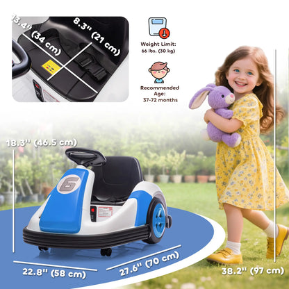 6V Kids Bumper Car, Electric Ride On with 360° Spin, Music, Horn, Blue Electric Toy Cars at Gallery Canada