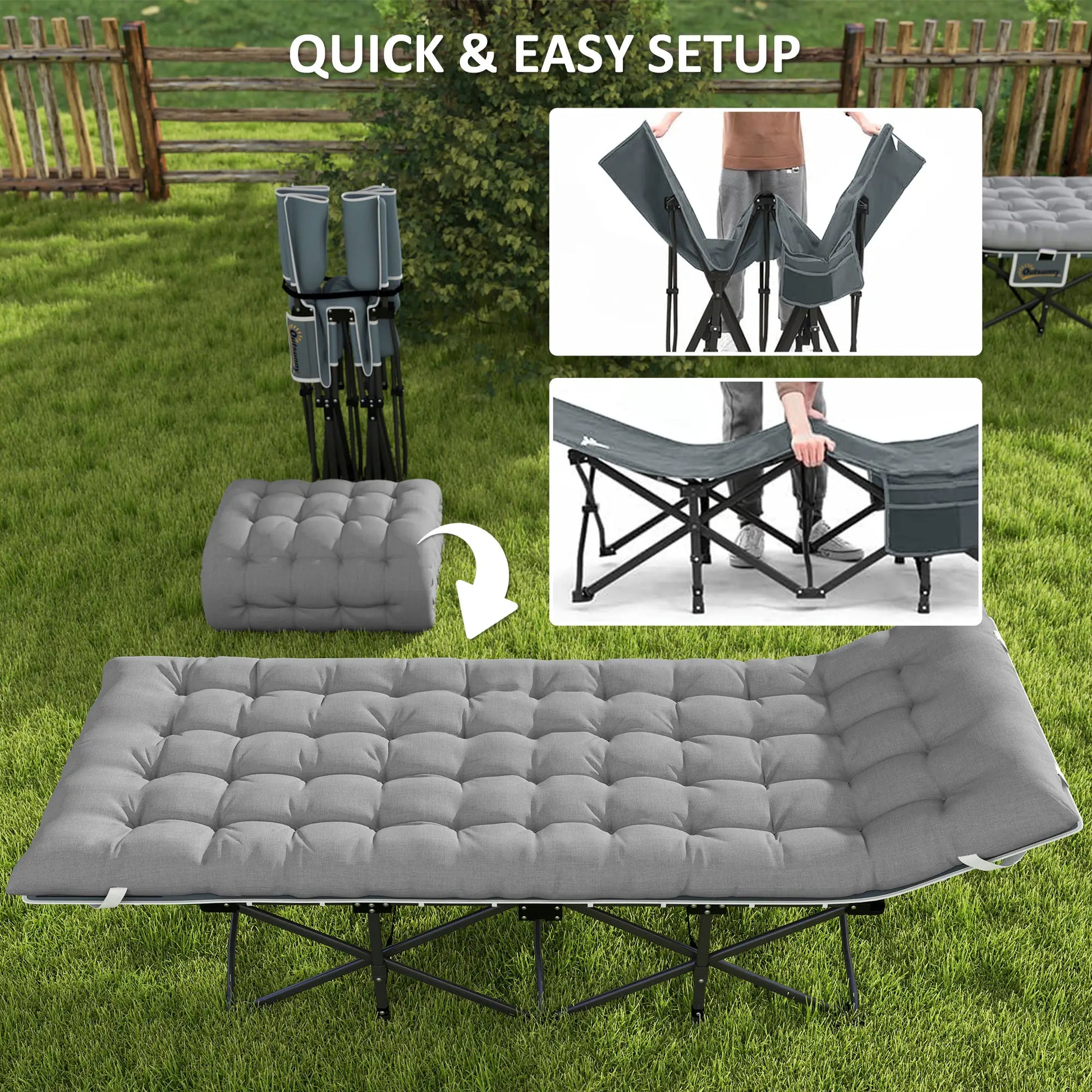 25.6" Wide Folding Camping Cot, Mattress Included, Light Grey Camping Cots at Gallery Canada