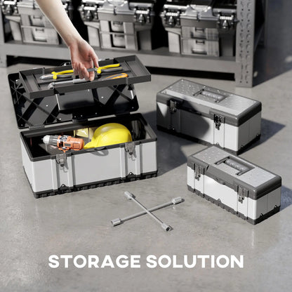 3 Pc Stainless Steel Tool Box Set, With Tray, Handles, Latches Tool Organizers at Gallery Canada