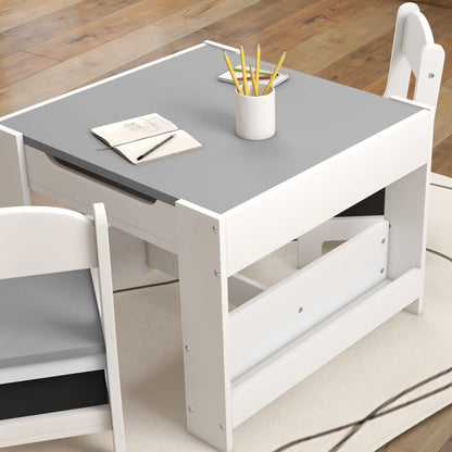 3 Piece Kids Table and Chair Set, Reversible Tabletop, Blackboard, Storage, Grey Kids Table Sets at Gallery Canada