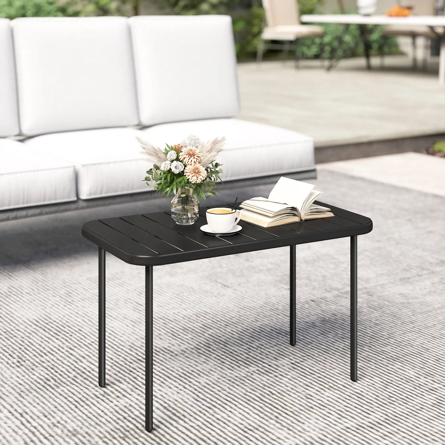 Outdoor Coffee Table, Rectangle Metal Patio Table, All-Weather Slatted Tabletop Patio Side Tables at Gallery Canada