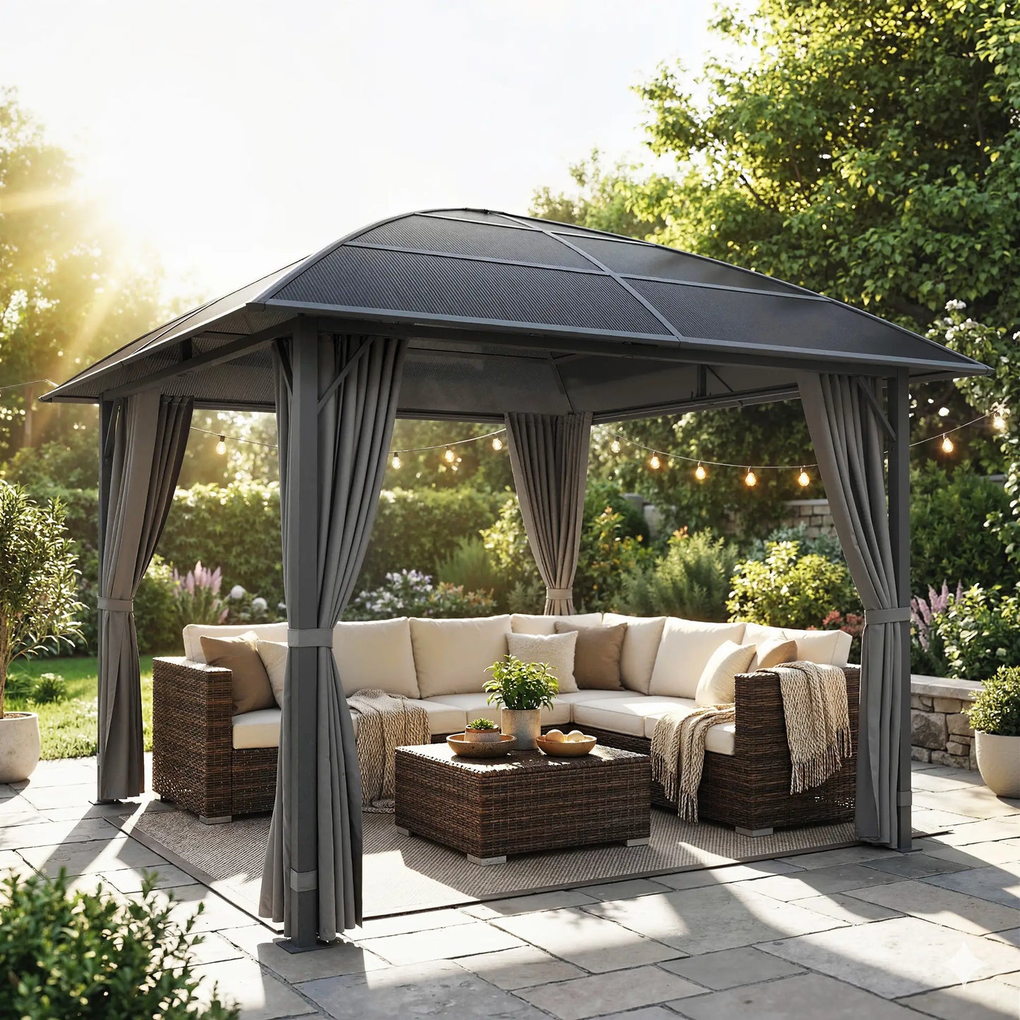 10' x 10' Hardtop Gazebo, Steel Frame, UV50+ Polycarbonate Roof, Light Grey Gazebos at Gallery Canada