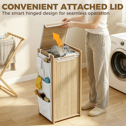 Bamboo Laundry Hamper with Removable Drawstring Bag and Side Storage Pockets, 19.8 Gal, Natural Bath Accessories at Gallery Canada